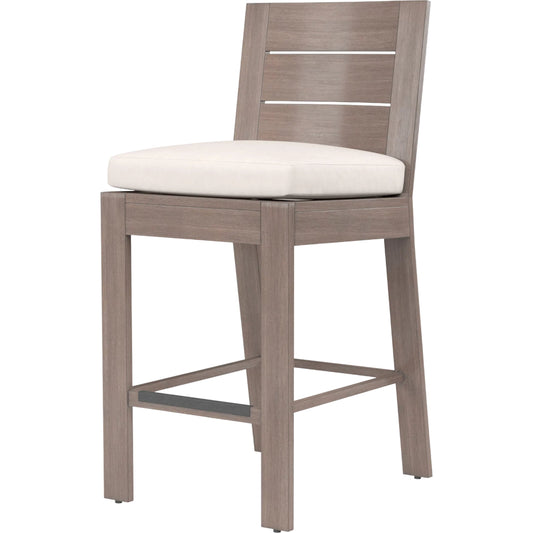 Laguna Outdoor Barstool in Canvas Flax by Sunset West in browns. Made from aluminum in a modern style.