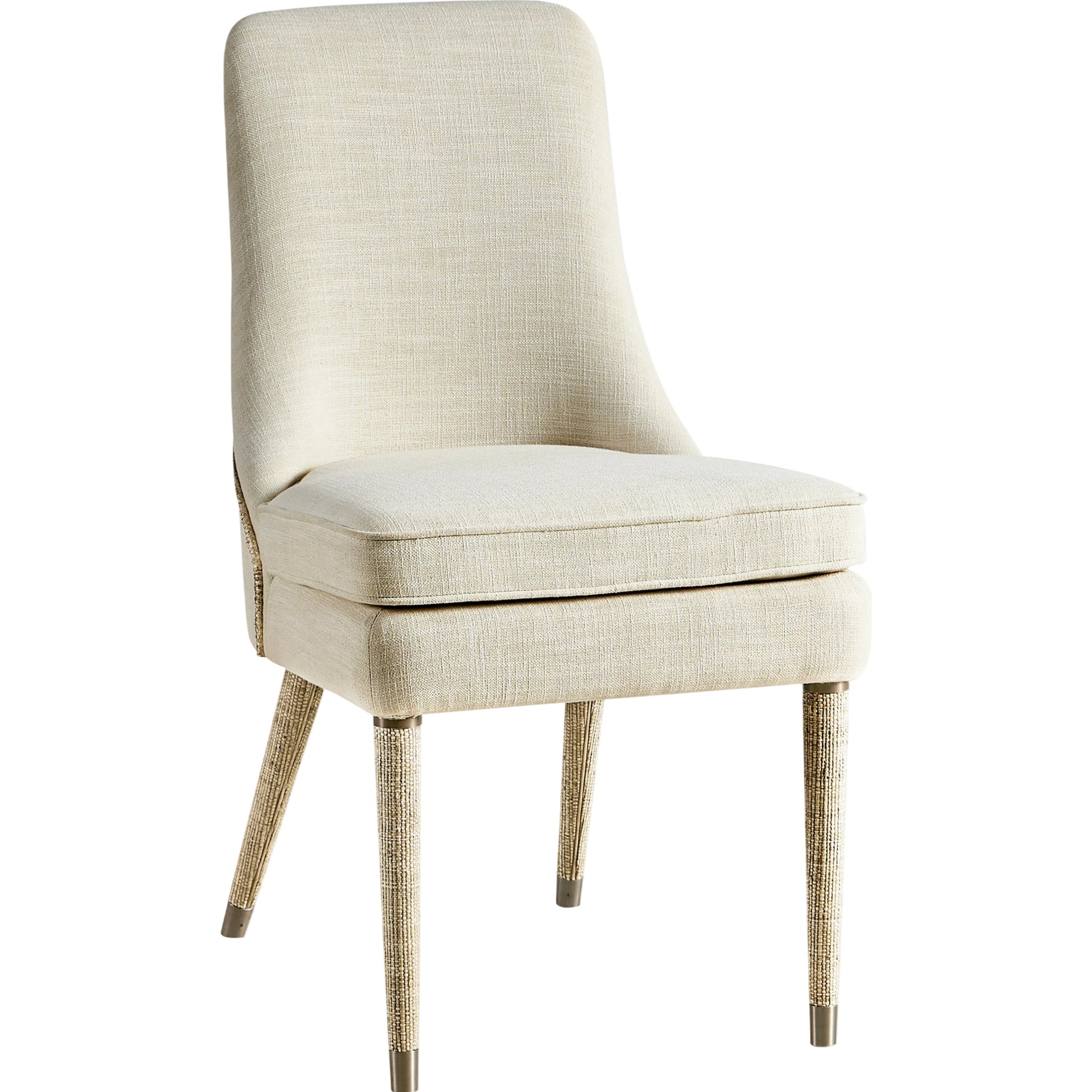 Water Shoal Linen & Grasscloth Side Chair by Jonathan Charles in grasscloth, performance linen. Made from hardwood solids, foam, fabric, grass cloth, brass in a transitional style.