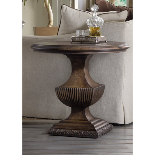 Rhapsody Urn Pedestal Nightstand by Hooker Furniture in rustic walnut. Made from pecan veneers in a traditional style.
