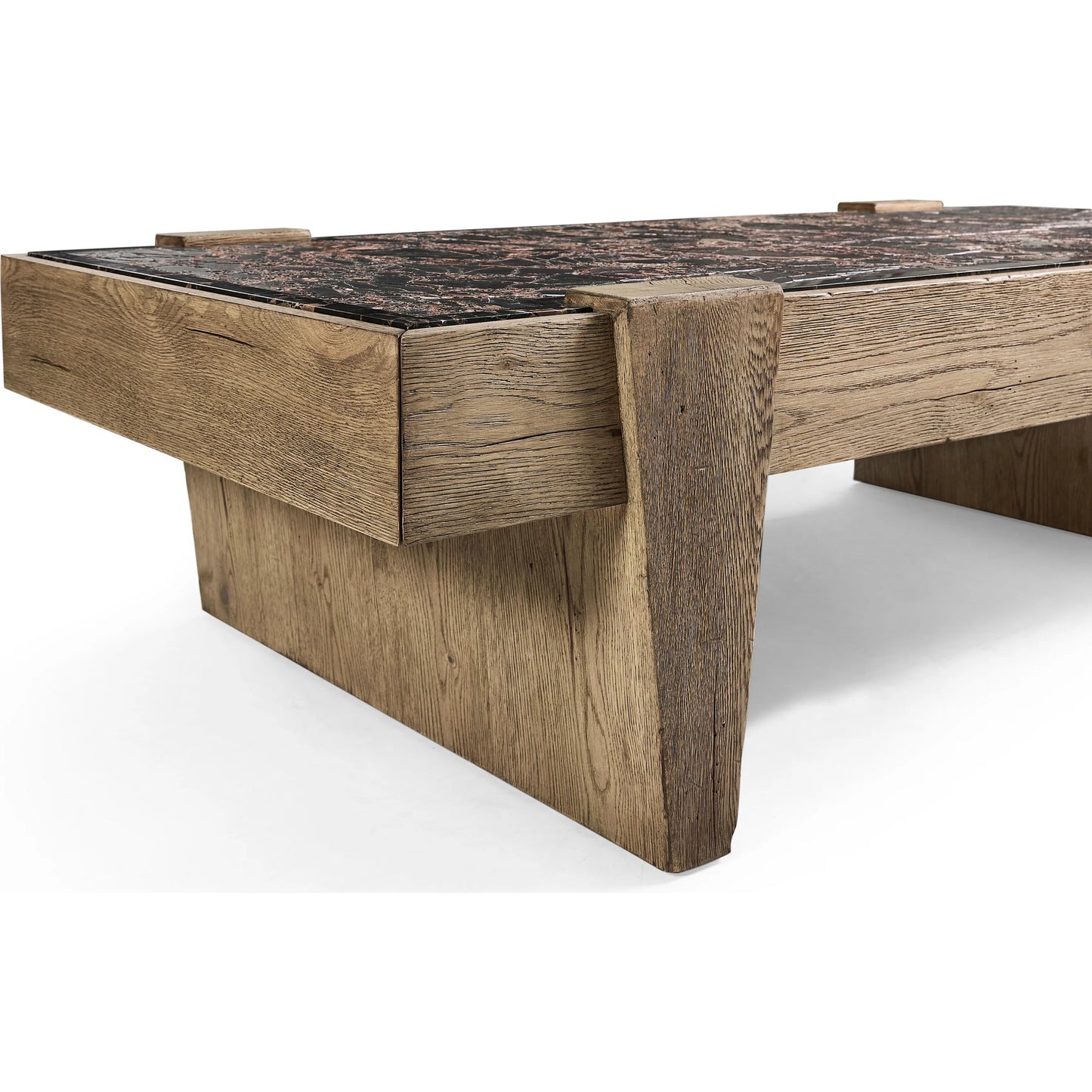 012 SI-2462590 | Closeup | Echo Canyon Marble Rectangular Cocktail Table by Jonathan Charles in faded oak. Made from oak veneer in a cottage & farmhouse style.