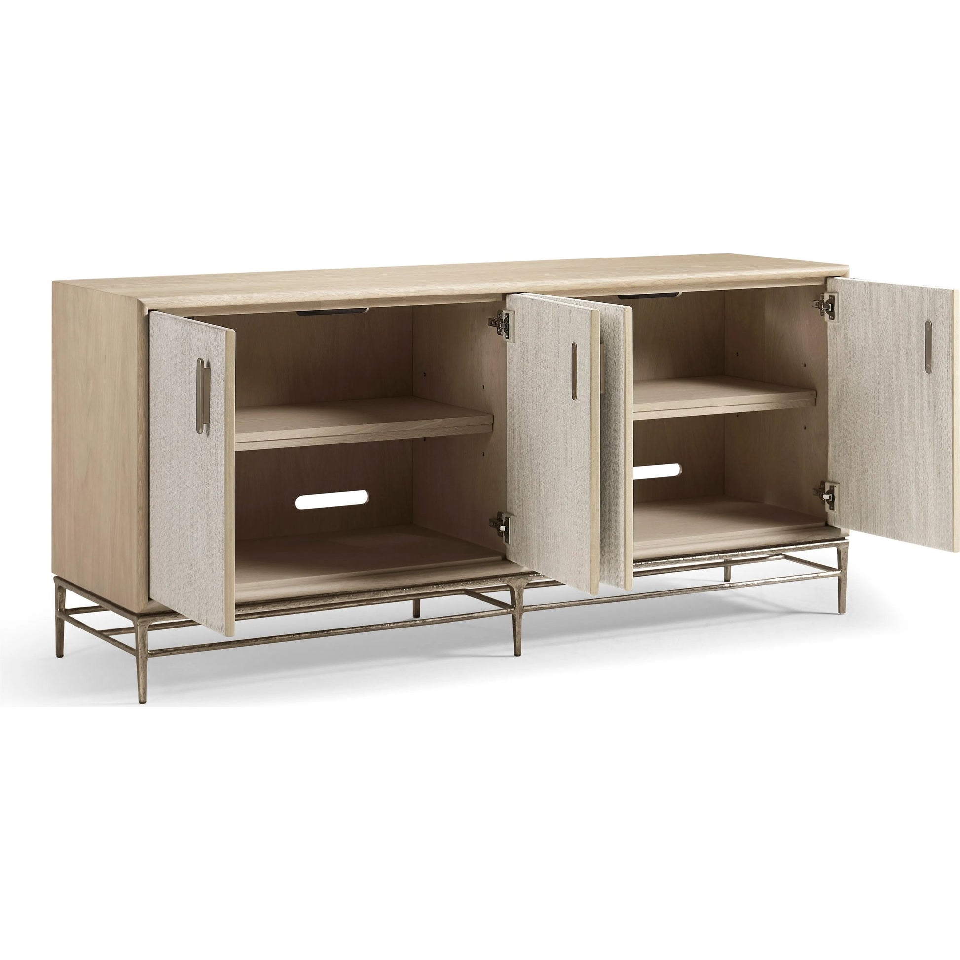Clapotis Entertainment Console by Jonathan Charles in whitewash cord. Made from main rope in a unique style.