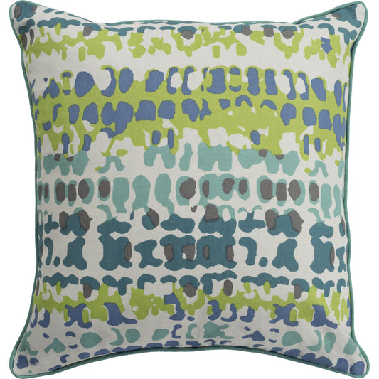 Technicolor Pillow - 21189 by Surya in teal, mint, lime, khaki, dark blue, camel. Made from 100% cotton in a coastal style.