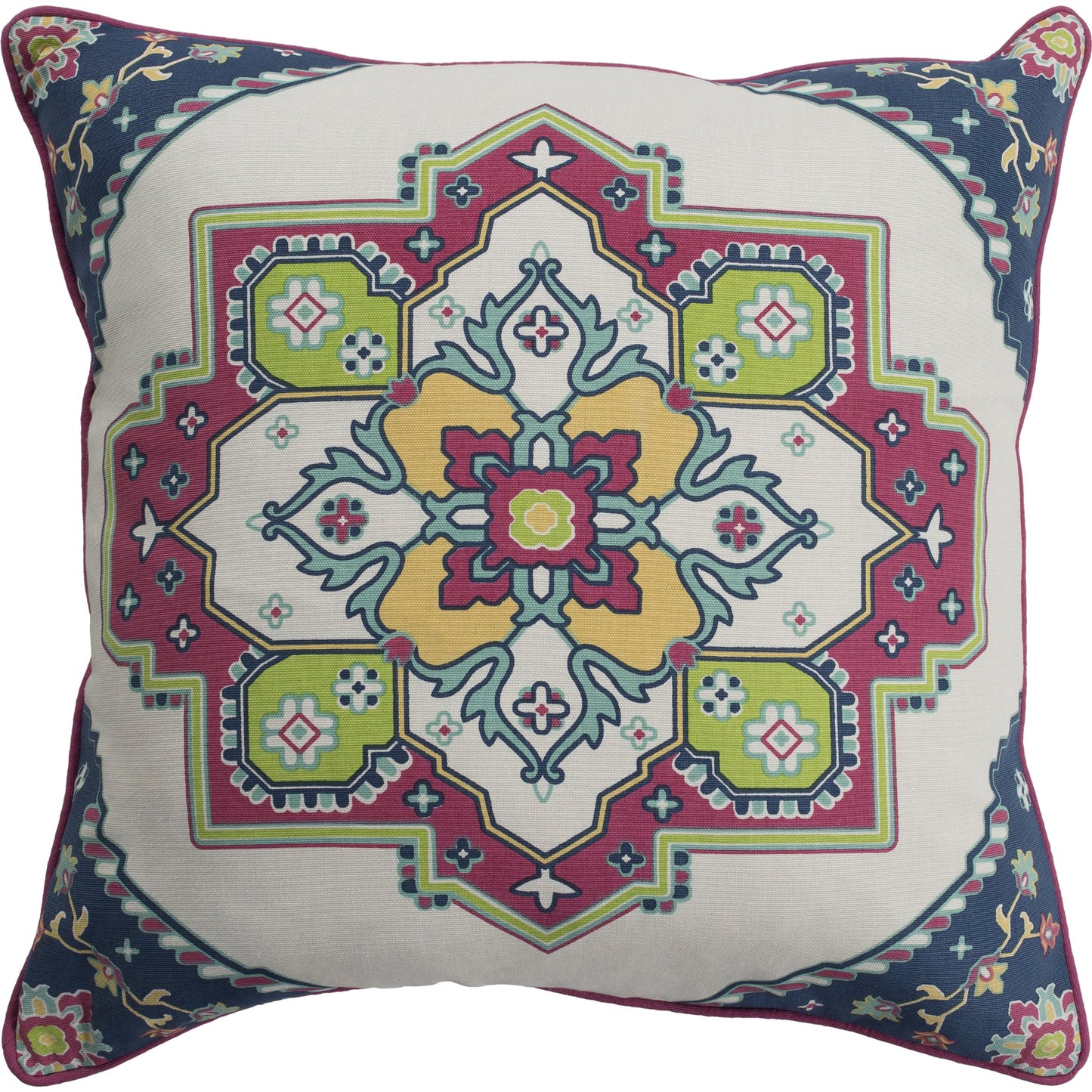 003 S-234142,S-234143,S-234144,S-234145 | Primary Silo | Technicolor Indoor/Outdoor Pillow by Surya in seafoam, ivory, yellow, light green, navy, red. Made from 100% cotton in a eclectic & global style.