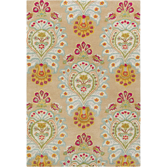 TEC-1031 Rug by Surya in burgandy, aqua, olive, camel, mustard, gray. Made from 100% wool in a unique style.