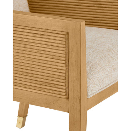 Santos Armchair by Currey and Company. Made from mahogany, rattan, brass in a modern style.