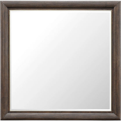 Asher Park Dresser Mirror by Pulaski Furniture in piano brown. Made from rubberwood solids in a unique style.