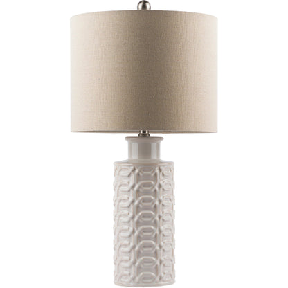 Austell - 29770 by Surya in white and glazedbrushed. Made from linen, polyester, ceramic, metal in a coastal style.