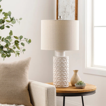 Austell - 29770 by Surya in white and glazedbrushed. Made from linen, polyester, ceramic, metal in a coastal style.
