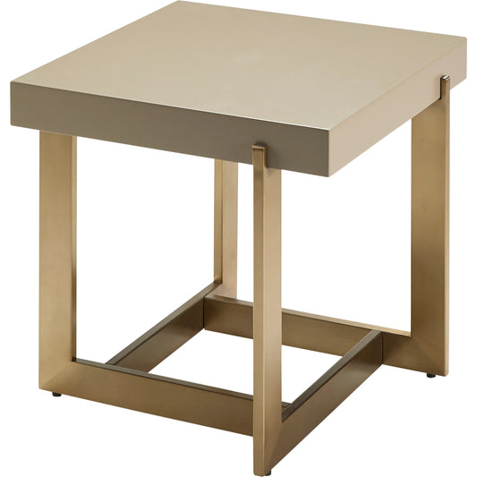 Temy End Table by Surya in top: gray, base: metallic - bronze and painted. Made from top: manufactured wood, base: stainless steel in a modern style.