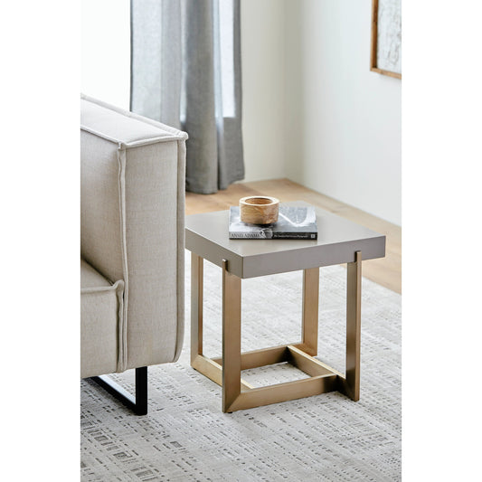Temy End Table by Surya in top: gray, base: metallic - bronze and painted. Made from top: manufactured wood, base: stainless steel in a modern style.