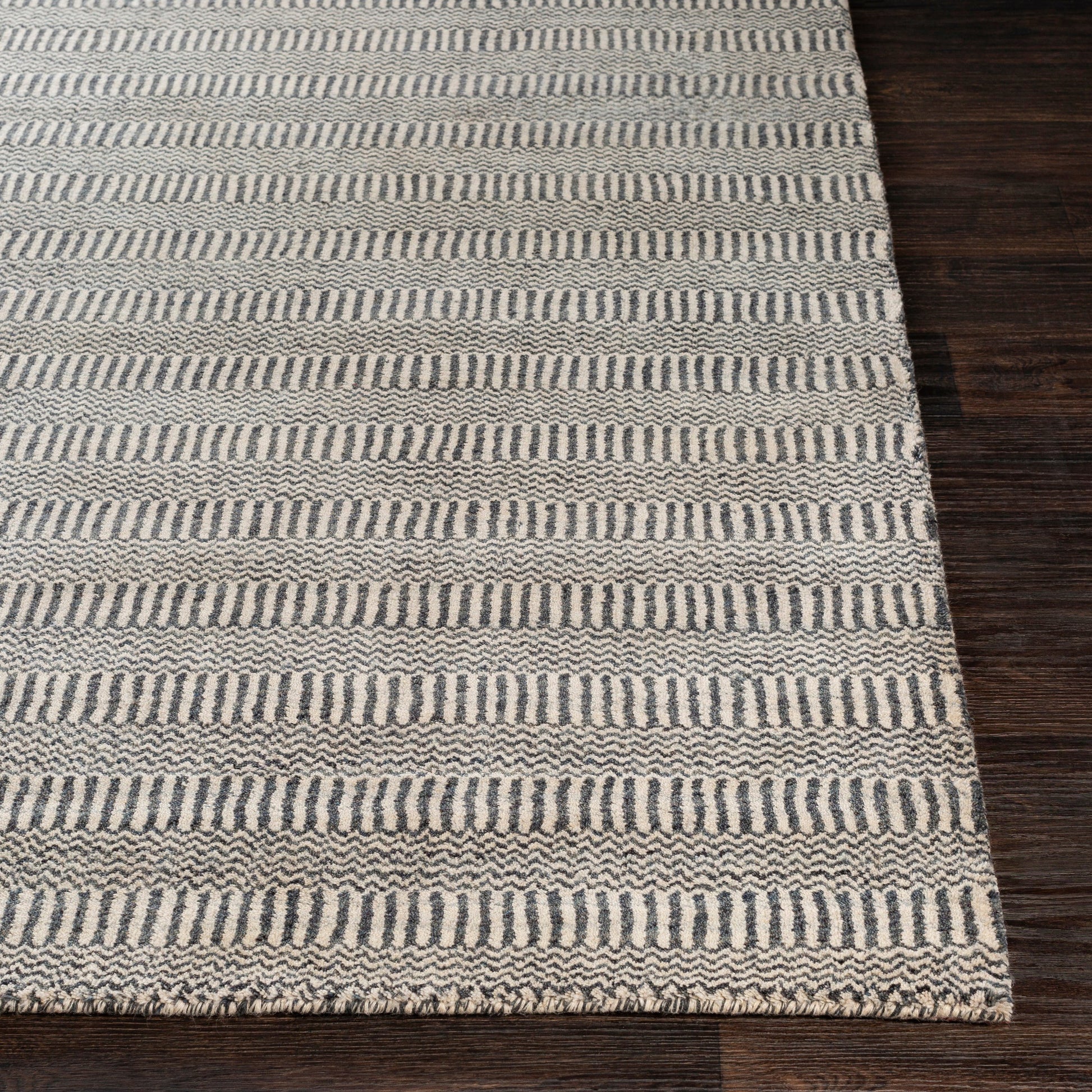 Teton TET-1000 Rug by Surya in deep teal, charcoal, light beige. Made from 100% wool in a unique style.