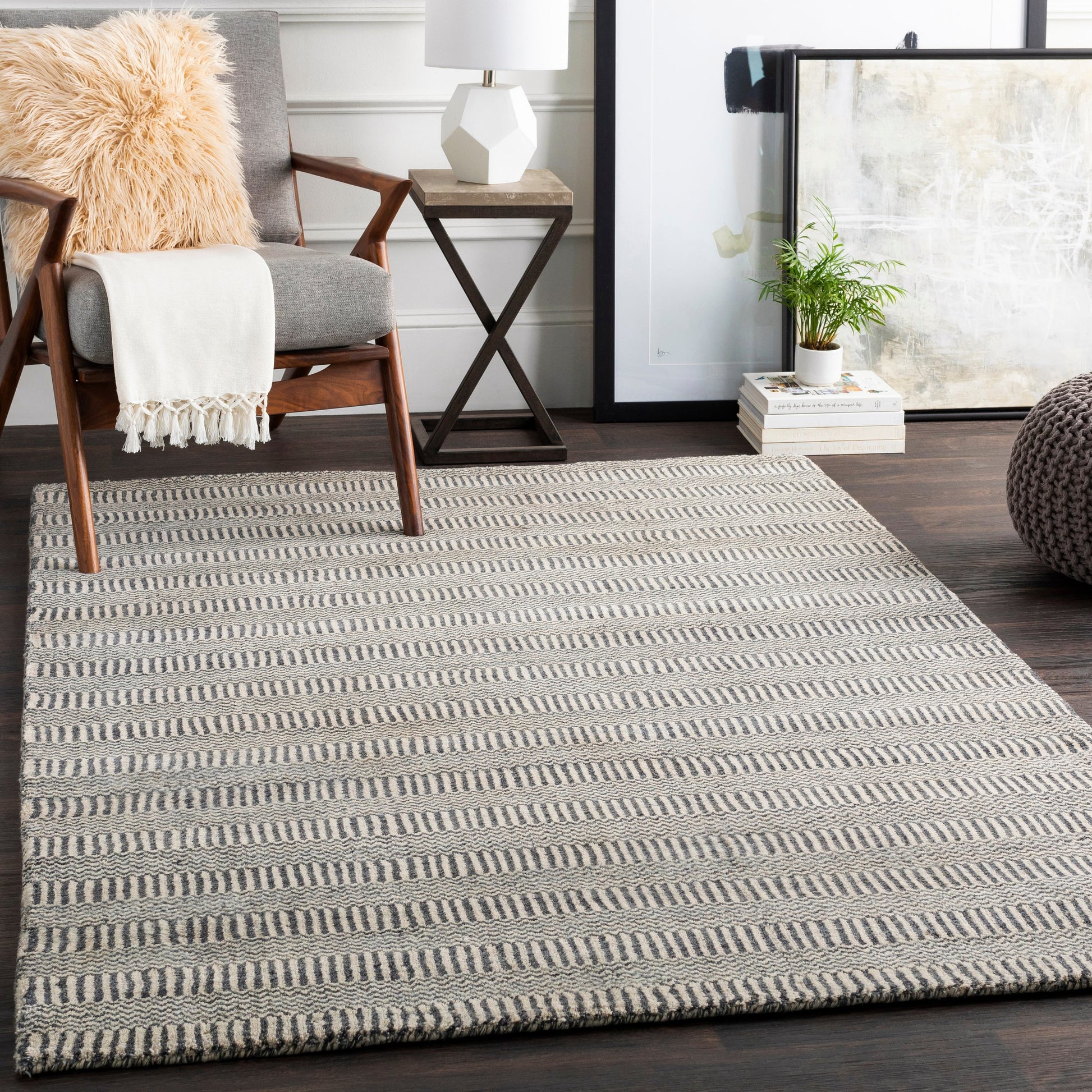 Teton TET-1000 Rug by Surya in deep teal, charcoal, light beige. Made from 100% wool in a unique style.