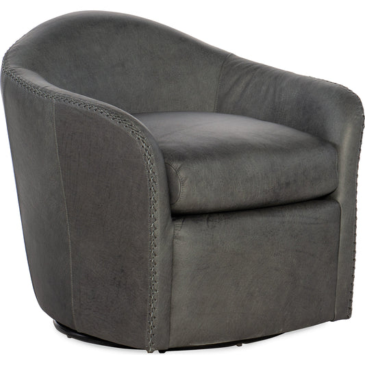 Roper Swivel Club Chair by Hooker Furniture in grey and grey. Made from leather in a transitional style.