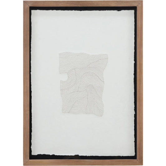 Vigo by Arch & Plane in textured art in a natural wood float frame. Made from embroidered paper mache, wood frame in a unique style.