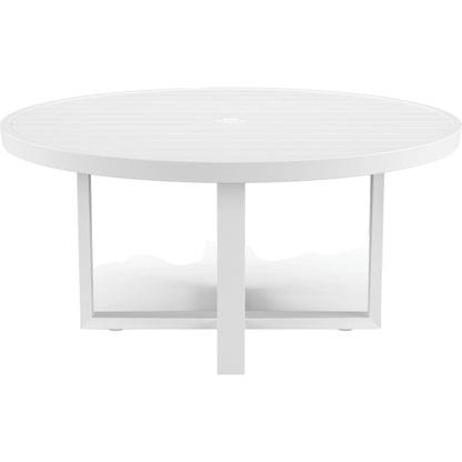 Newport Outdoor 60" Round Dining Table by Sunset West in frost. Made from aluminum in a modern style.