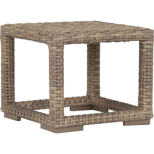 Havana Outdoor End Table by Sunset West in tobacco. Made from resin wicker in a modern style.