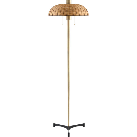 Tifu Accent Floor Lamp by Surya in metallic brass, brown, translucent, black and plated. Made from iron, rattan in a unique style.