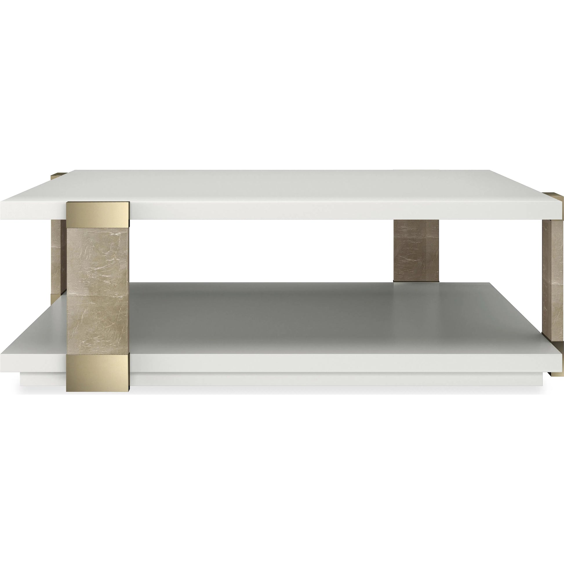 I'll Take the Corner Cocktail Table by Caracole in almond milk, oracle, whisper of gold. Made from asian hardwood, metal in a unique style.