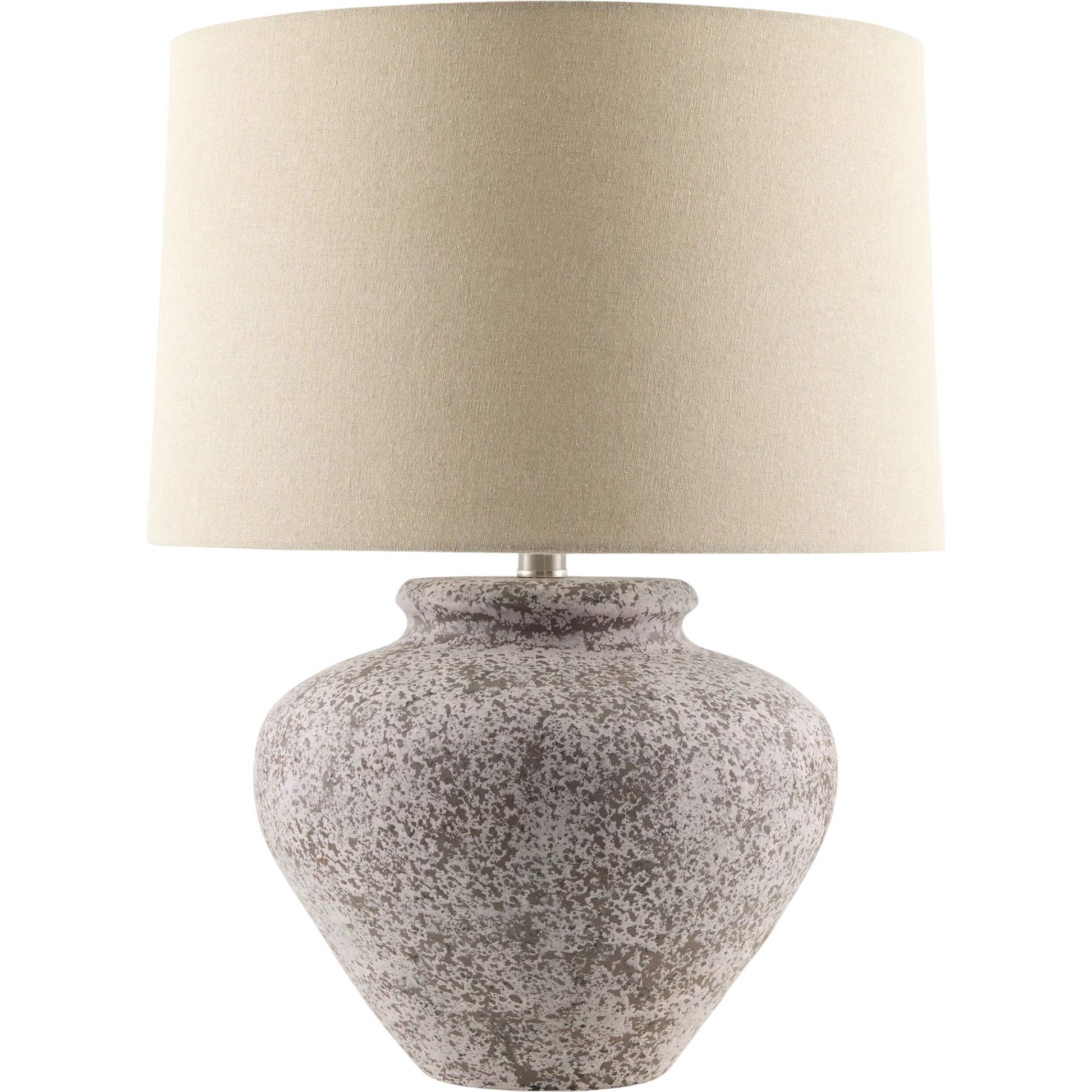 Tiggie Accent Table Lamp by Livabliss in white, translucent, metallic nickel, gray and plated, painted. Made from ceramic, linen, iron in a unique style.