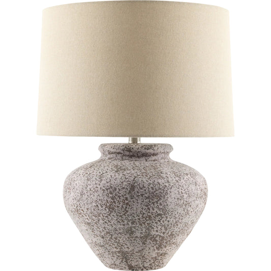 Tiggie Accent Table Lamp by Livabliss in white, translucent, metallic nickel, gray and plated, painted. Made from ceramic, linen, iron in a unique style.