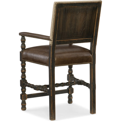 Comfort Counter Stool by Hooker Furniture in brown and anthracite black. Made from fabric, leather in a traditional style.