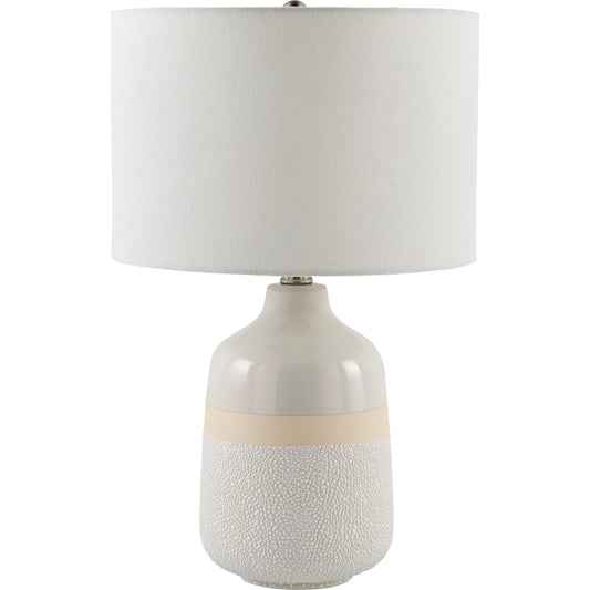 Togo Accent Table Lamp 624829 by Surya in body: white; finial: metallic - nickel; harp: metallic - nickel; cord: translucent and glazedpainted. Made from ceramic, linen, plastic, iron in a unique style.