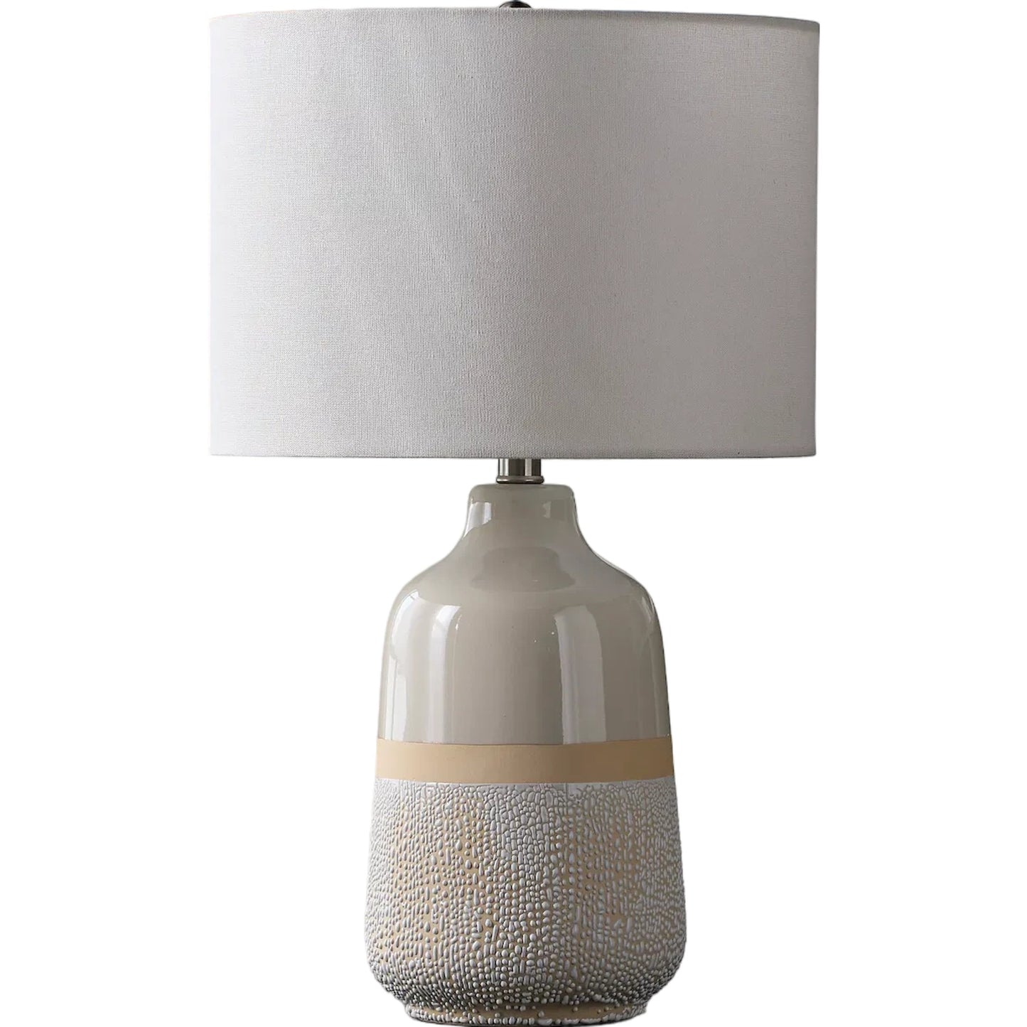 002 SI-2245008 | Lifestyle | Togo Accent Table Lamp by Surya in body: white; finial: metallic - nickel; harp: metallic - nickel; cord: translucent and glazedpainted. Made from ceramic, linen, plastic, iron in a transitional style.