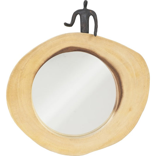 Atlas Pointing Figure Cross Cut Mirror by Phillips Collection in black, brown. Made from wood, chamcha in a eclectic & global style.