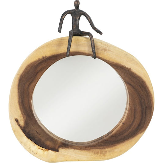 Atlas Sitting Figure Cross Cut Mirror by Phillips Collection in black, brown. Made from wood, chamcha in a eclectic & global style.