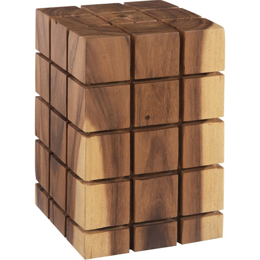 Cubed Stool by Phillips Collection in brown. Made from wood, chamcha wood in a transitional style.