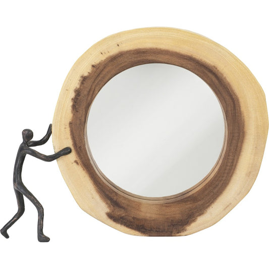Atlas Figure Pushing Cross Cut Mirror by Phillips Collection in black, brown. Made from wood, chamcha in a eclectic & global style.