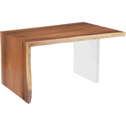 Austin Desk with Acrylic Leg by Phillips Collection in brown. Made from wood, chamcha wood acrylic in a modern style.