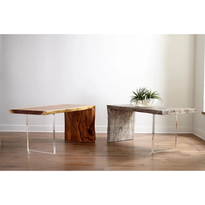 Austin Desk with Acrylic Leg by Phillips Collection in brown. Made from wood, chamcha wood acrylic in a modern style.