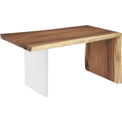 Austin Desk with Acrylic Leg by Phillips Collection in brown. Made from wood, chamcha wood acrylic in a modern style.