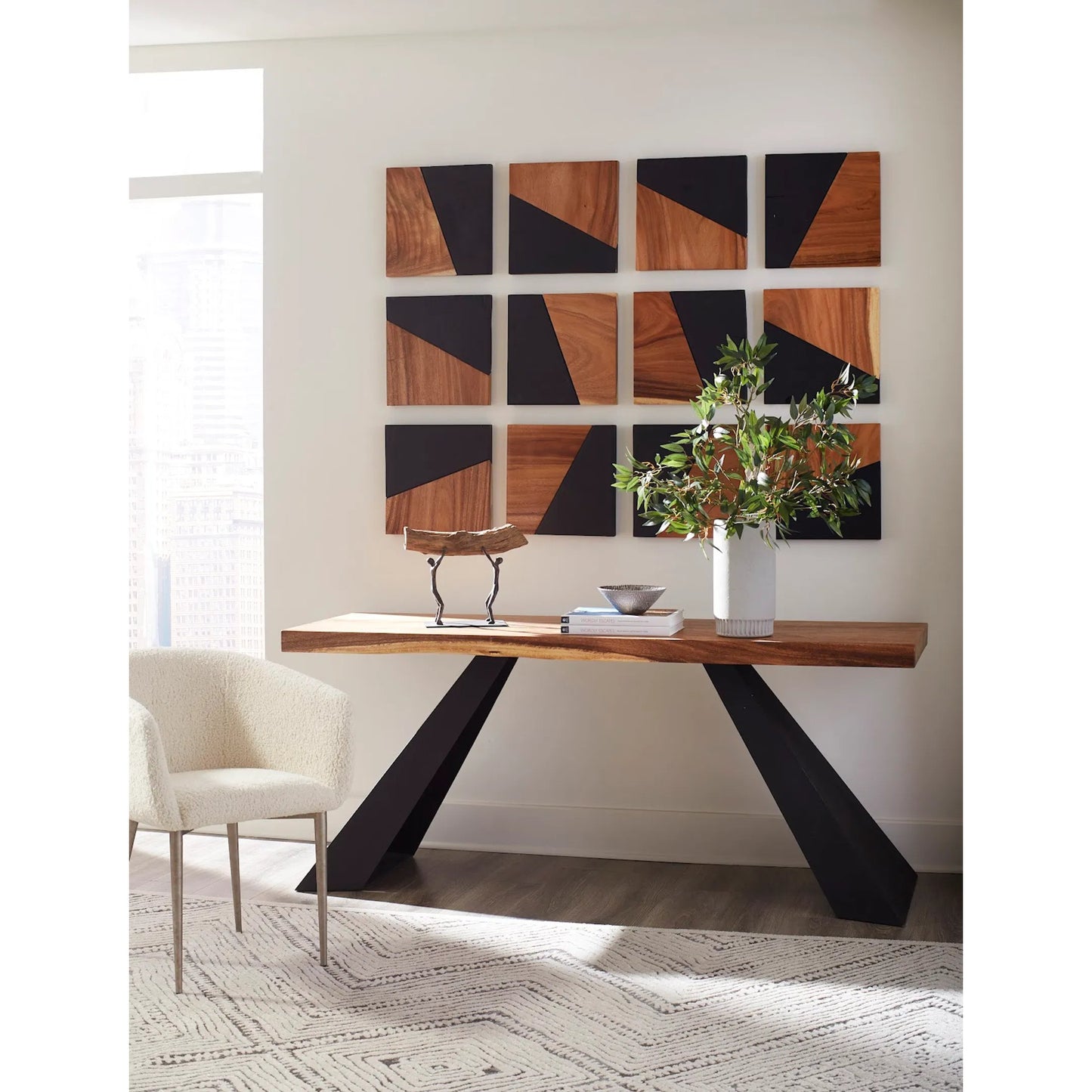 003 SR-939413 | Lifestyle | Chamcha Wood Console by Phillips Collection in brown. Made from wood, chamcha, iron in a eclectic & global style.