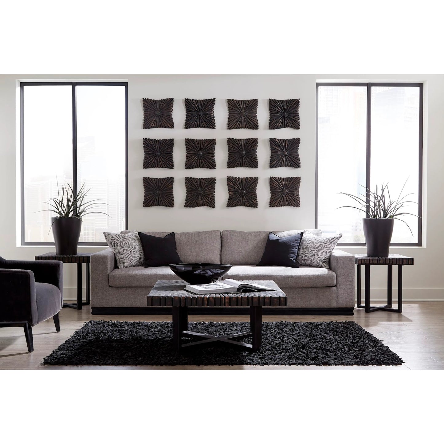 003 SI-1944805 | Lifestyle | Chainsaw Square Coffee Table by Phillips Collection in black. Made from wood, chamcha wood, metal, iron in a modern style.