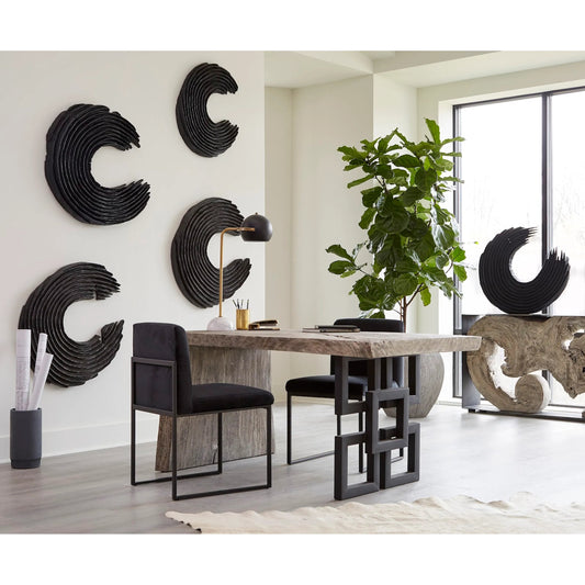 Waterfall Gray Stone Desk by Phillips Collection in gray, black and gray stone. Made from wood, chamcha wood, metal, iron in a eclectic & global style.