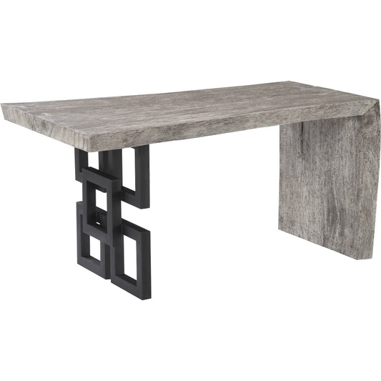 Waterfall Gray Stone Desk by Phillips Collection in gray, black and gray stone. Made from wood, chamcha wood, metal, iron in a eclectic & global style.