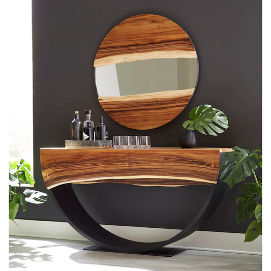 Arc Natural Console Table by Phillips Collection in black, brown. Made from wood, chamcha wood, metal, iron in a modern style.