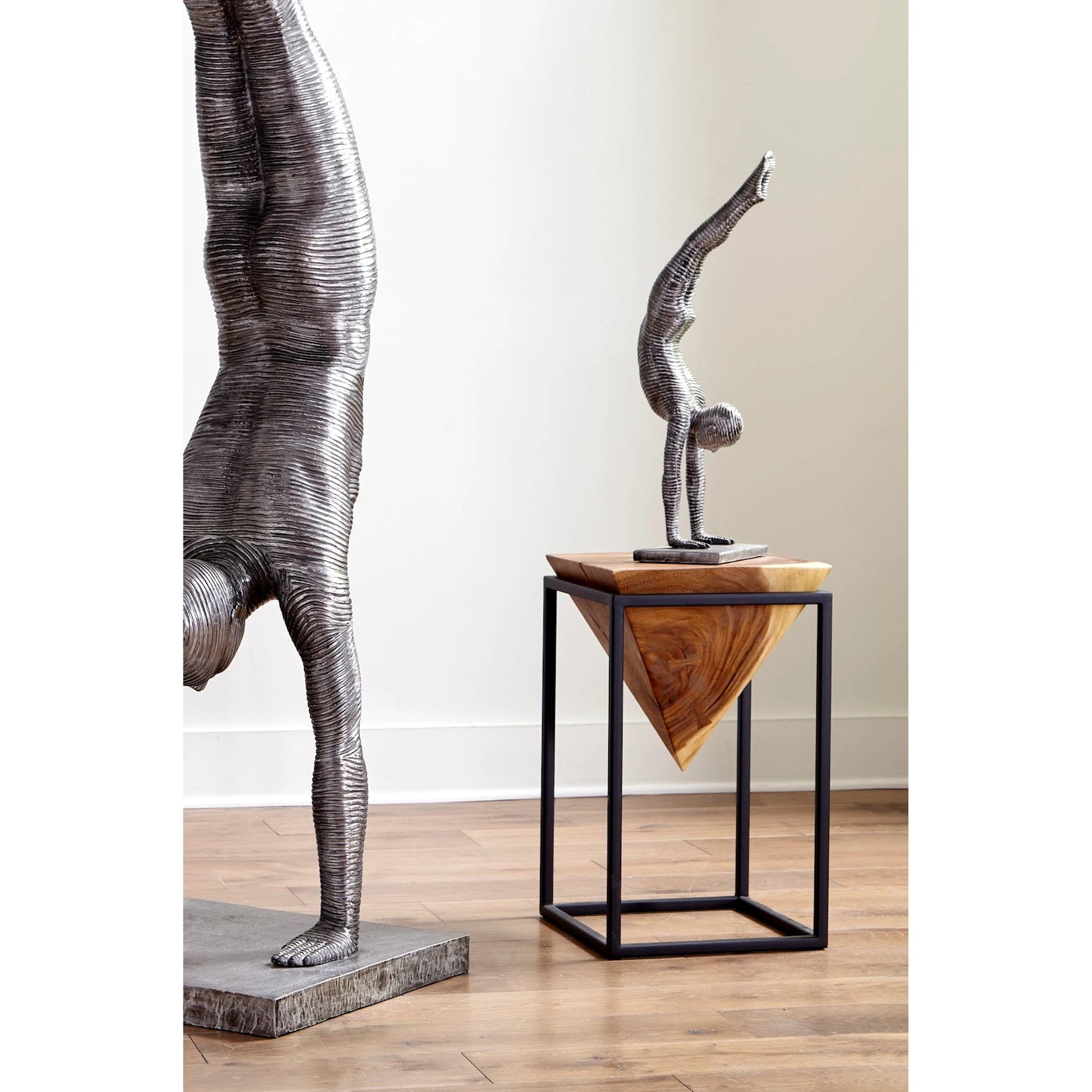 Inverted Pyramid Side Table by Phillips Collection. Made from wood, chamcha wood, metal, iron in a rustic style.