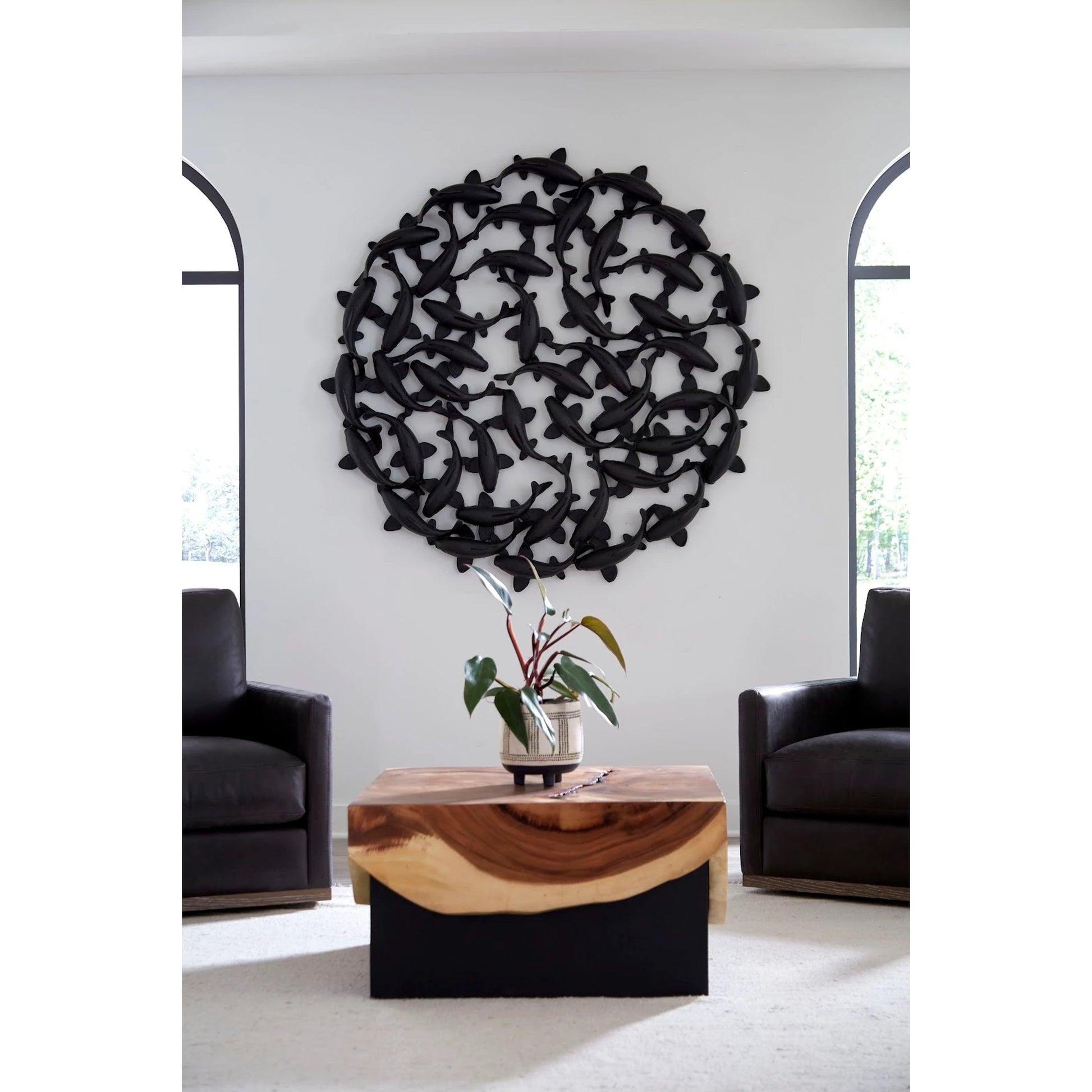 Overflow Coffee Table by Phillips Collection in black, brown. Made from acacia wood, iron in a modern style.