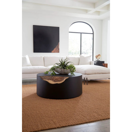 Cornered Coffee Table by Phillips Collection in black, brown. Made from iron, chamcha wood in a modern style.
