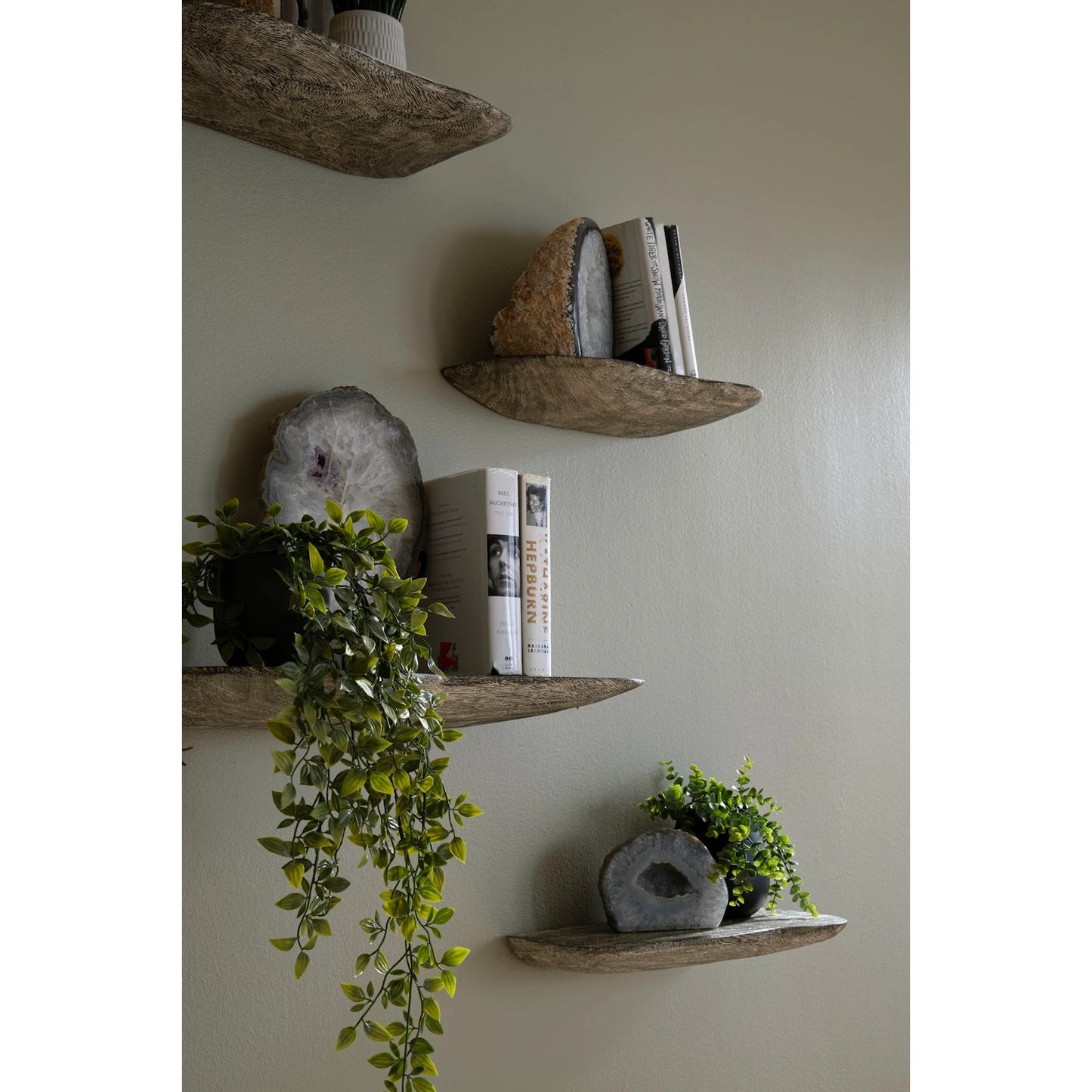 009 SI-1944843 | Lifestyle | Floating Wall Shelf by Phillips Collection in gray and gray stone. Made from wood, chamcha wood in a modern style.