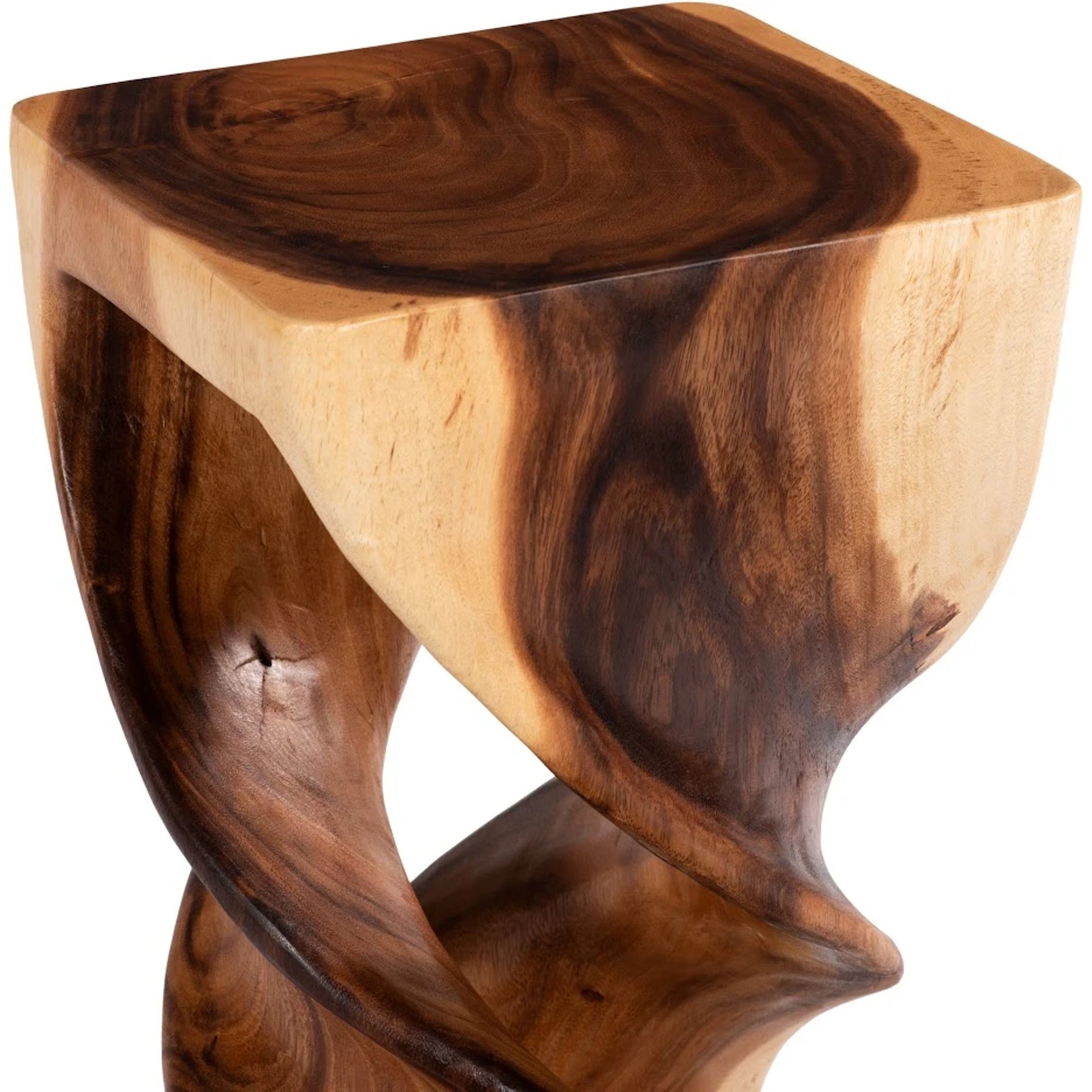 Double Twist Stool by Phillips Collection in brown and natural. Made from wood, chamcha wood in a modern style.