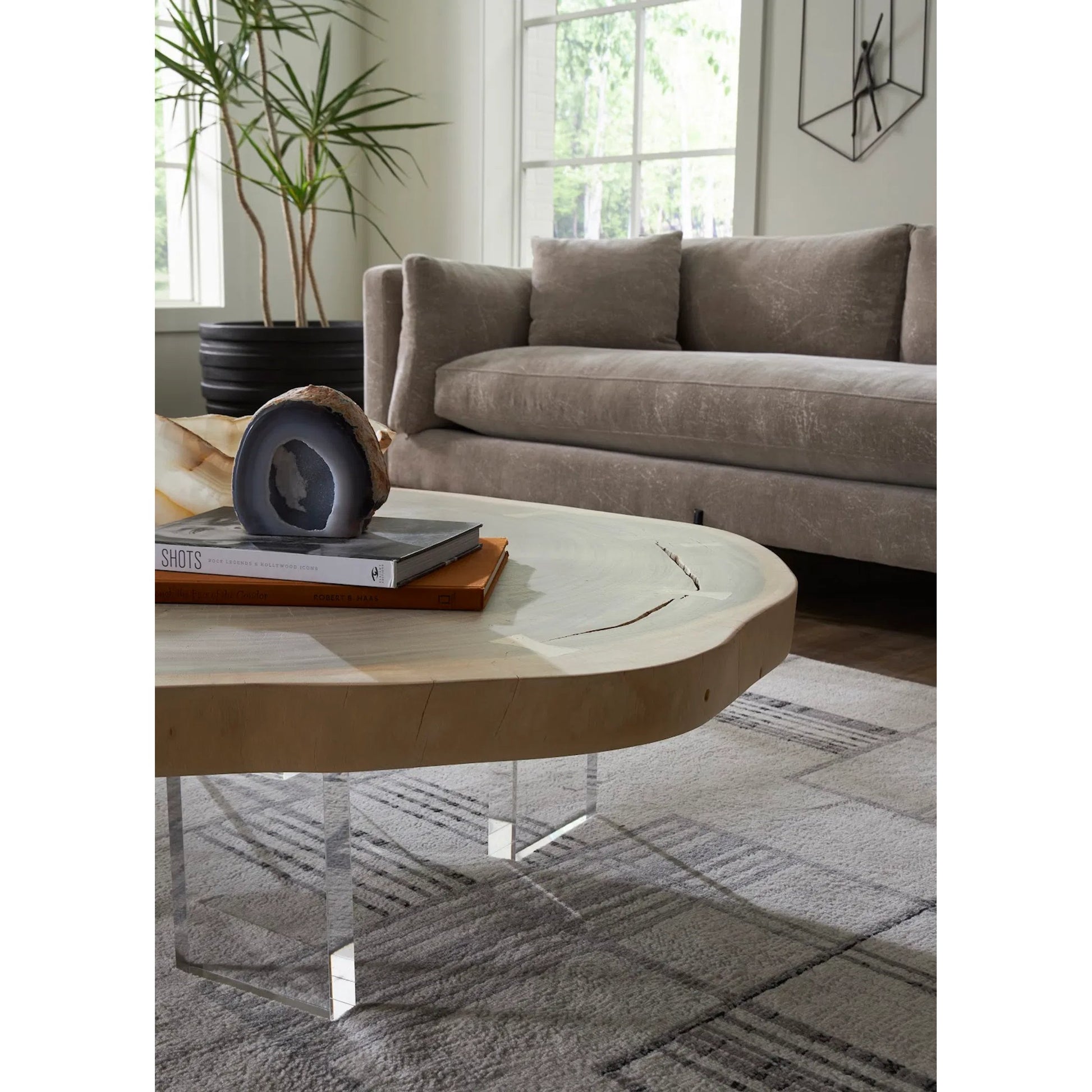 Floating Coffee Table with Acrylic Legs by Phillips Collection. Made from wood, chamcha wood acrylic in a modern style.