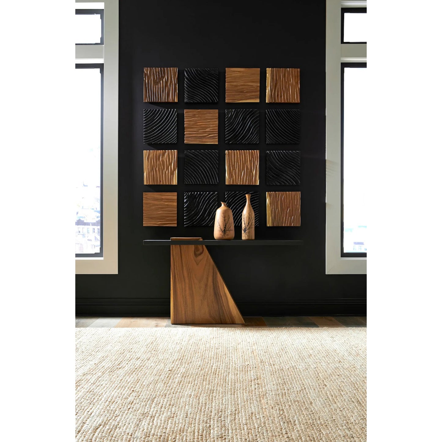 000 SI-2299655 | Lifestyle | Carved Wall Tile, River by Phillips Collection in brown and natural. Made from wood, chamcha wood in a cottage & farmhouse style.
