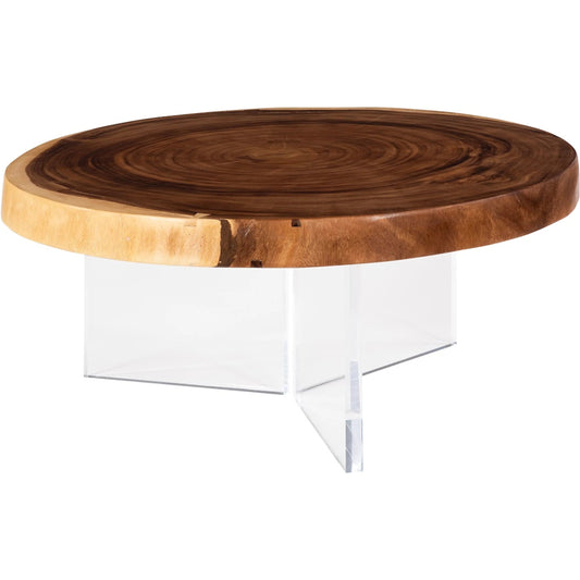 Fling Round Coffee Table with Acrylic Legs by Phillips Collection in brown and natural. Made from wood, chamcha wood acrylic in a modern style.