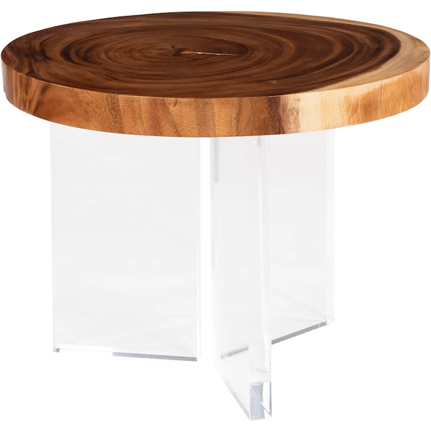 002 SI-2452522 | Primary Silo | Fling Round Coffee Table with Acrylic Legs by Phillips Collection in brown and natural. Made from wood, chamcha wood acrylic in a modern style.