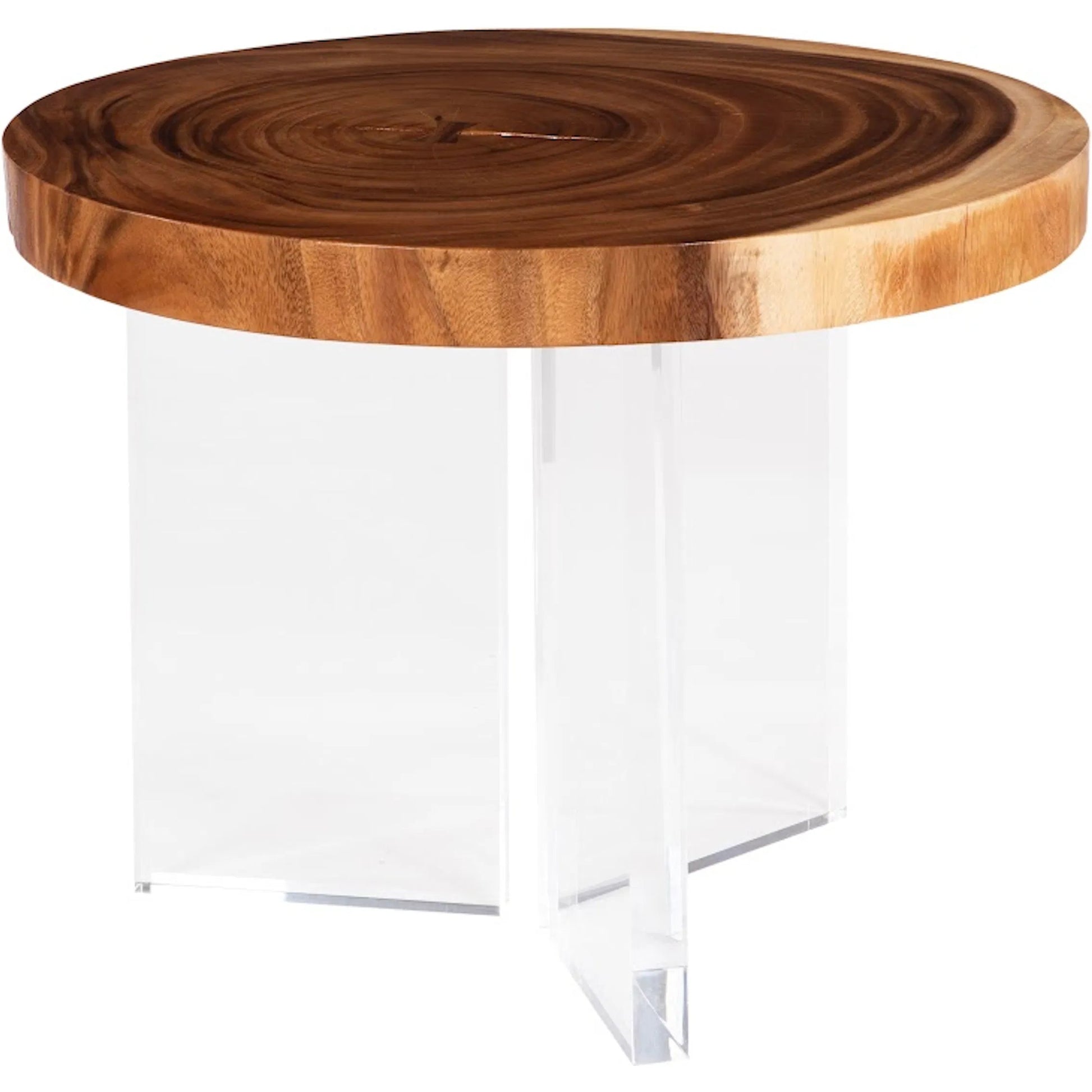 Fling Round Coffee Table with Acrylic Legs by Phillips Collection in brown and natural. Made from wood, chamcha wood acrylic in a modern style.
