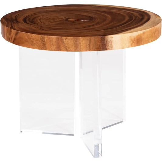 Fling Round Coffee Table with Acrylic Legs by Phillips Collection in brown and natural. Made from wood, chamcha wood acrylic in a modern style.